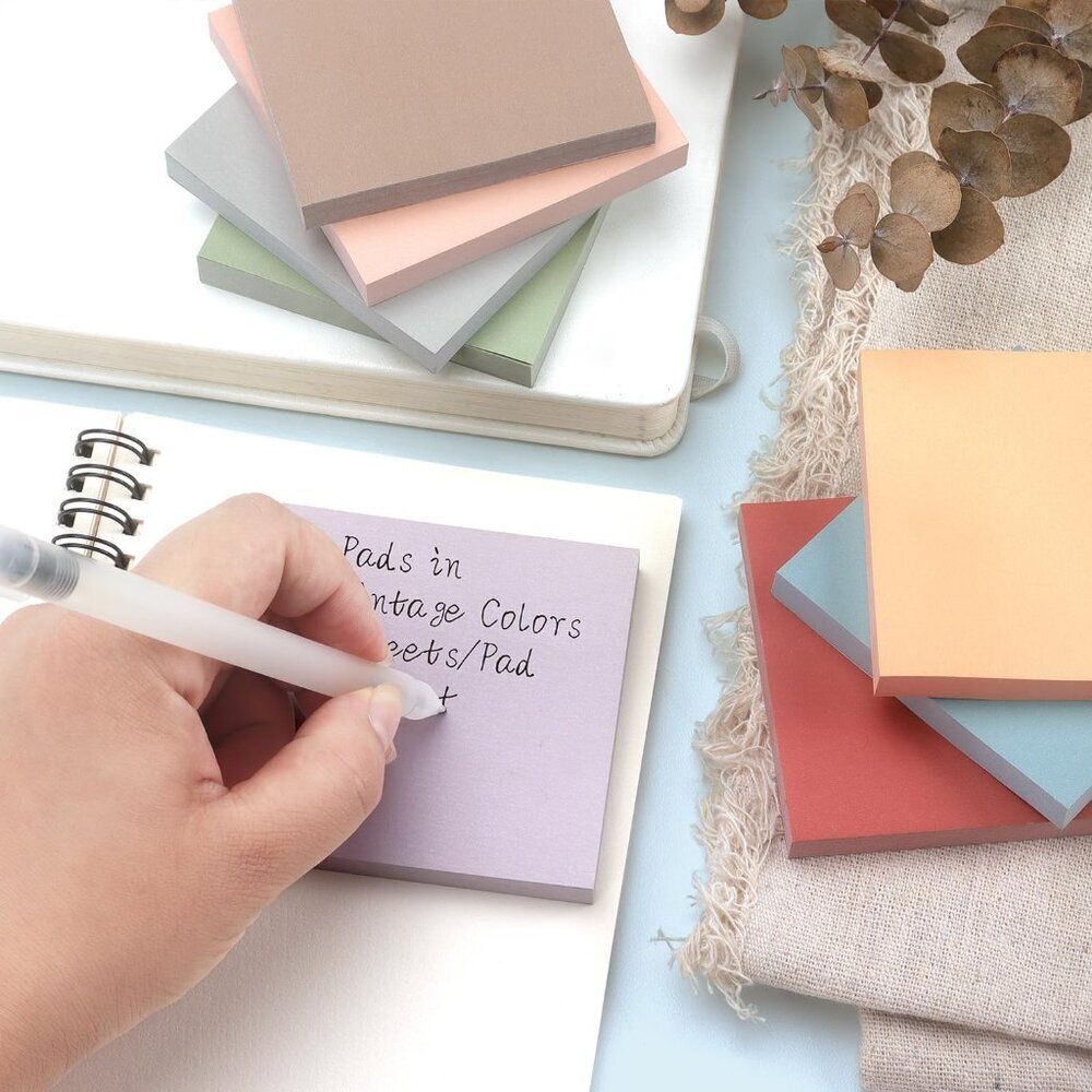Sticky Notes 8 Vintage Colors 3x3in, Self-Stick Notes Pads with Easy to Post for - Picture 2 of 7